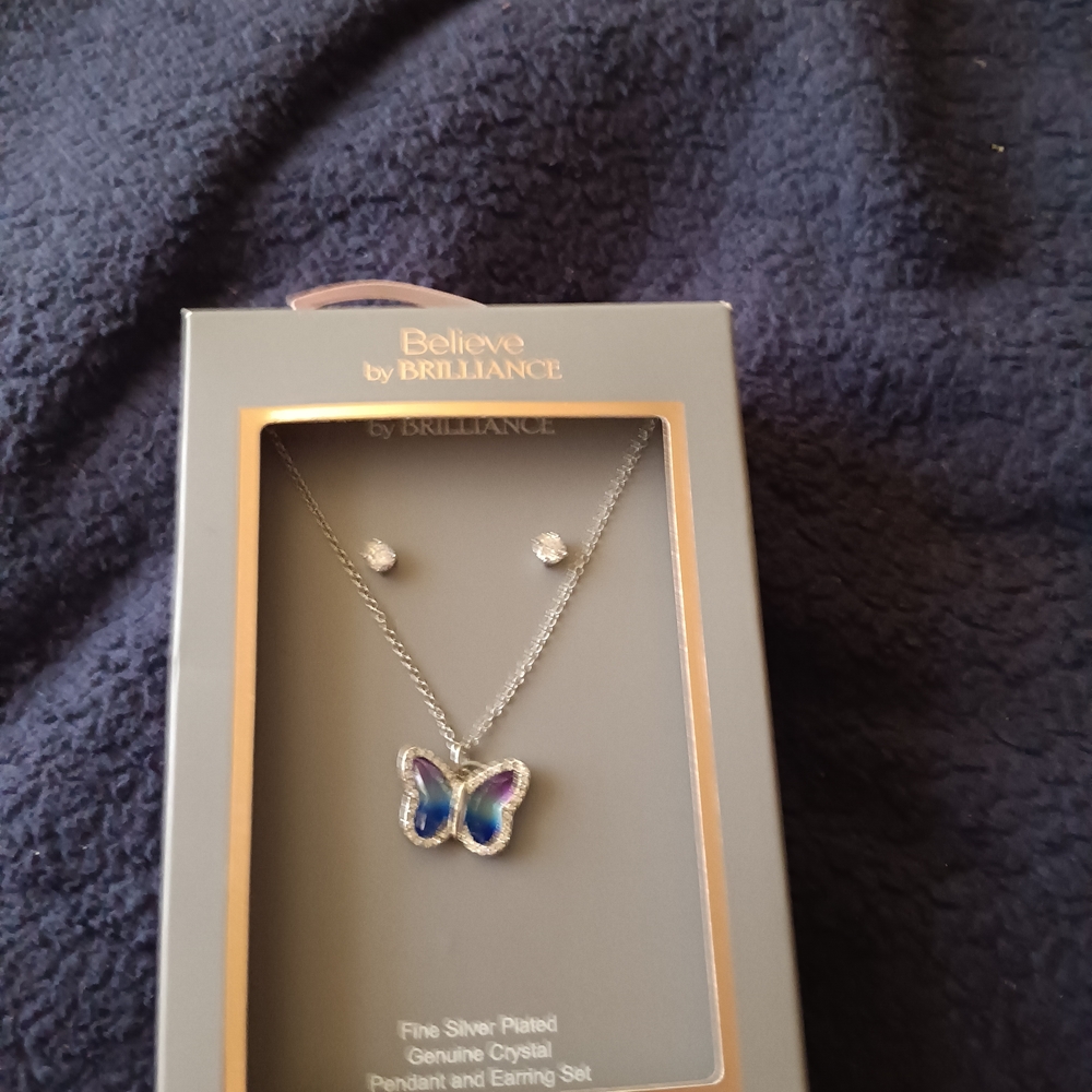 Believe by Brilliance Silver Butterfly Necklace Set